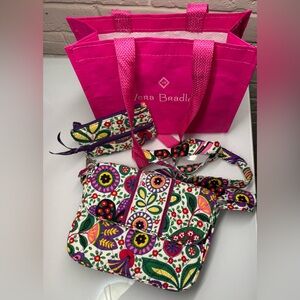 VERA BRADLEY Set- Purse, zip wallet and Vera Bradley Pink Reusable Gift Bag.